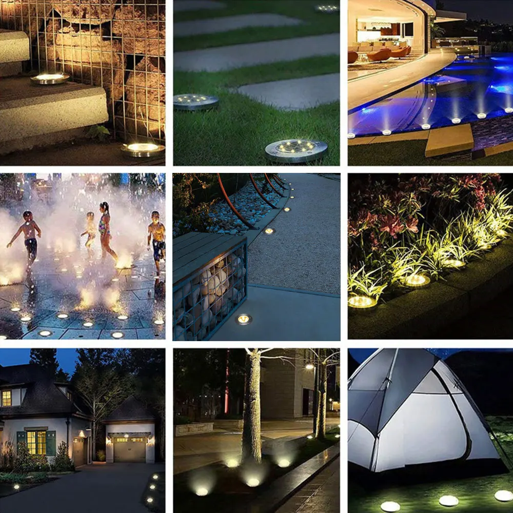 

8 LED Solar Powered Ground Light New 12Pack Solar Garden Lights Waterproof Garden Pathway Deck Lights Underground Sensing Lamp