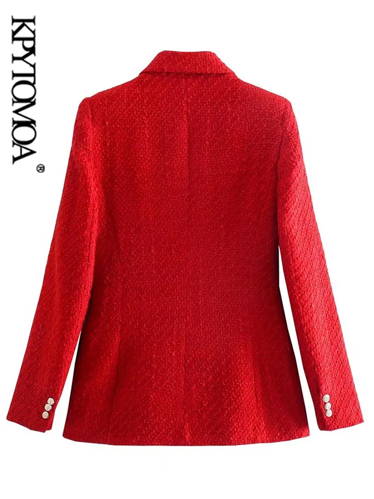 Женский твидовый двубортный пиджак KPYTOMOA винтажный с длинными рукавами и