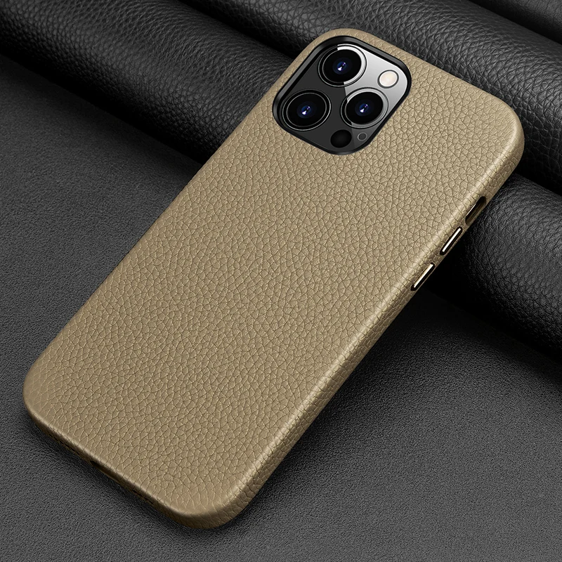 

Высококачественный чехол из натуральной кожи для телефона iPhone 12 Pro Max 12 Mini 11 Pro Max, чехол с алюминиевыми металлическими кнопками, задняя крышк...
