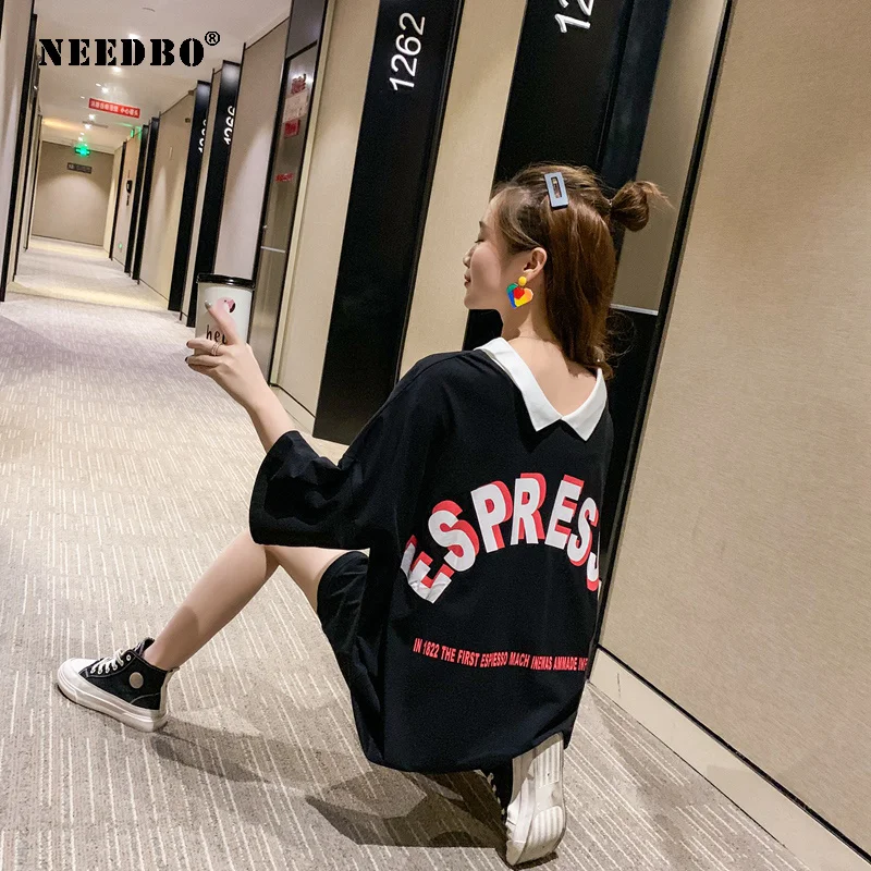 NEEDBO длинная футболка поло для женщин с принтом Повседневная Милая рубашка Mujer