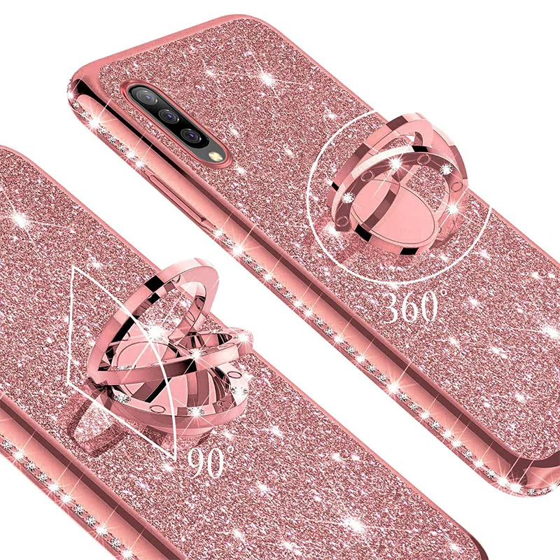 new glitter diamond phone case for xiaomi mi 11 10t lite 5g 10 9 poco x3 pro redmi 9a 9c note 9 9s 8 8t 7 with finger ring cover free global shipping