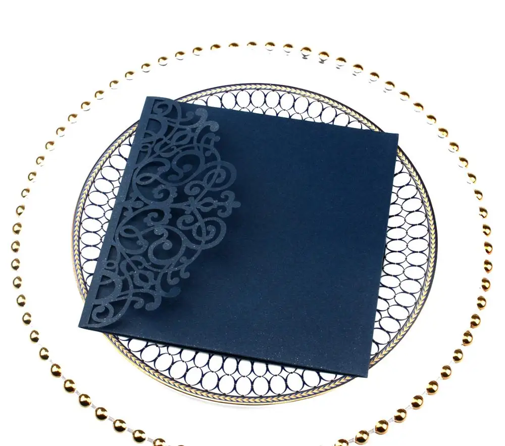 Бесплатная доставка 50X Роскошные блестящие золотые свадебные приглашения