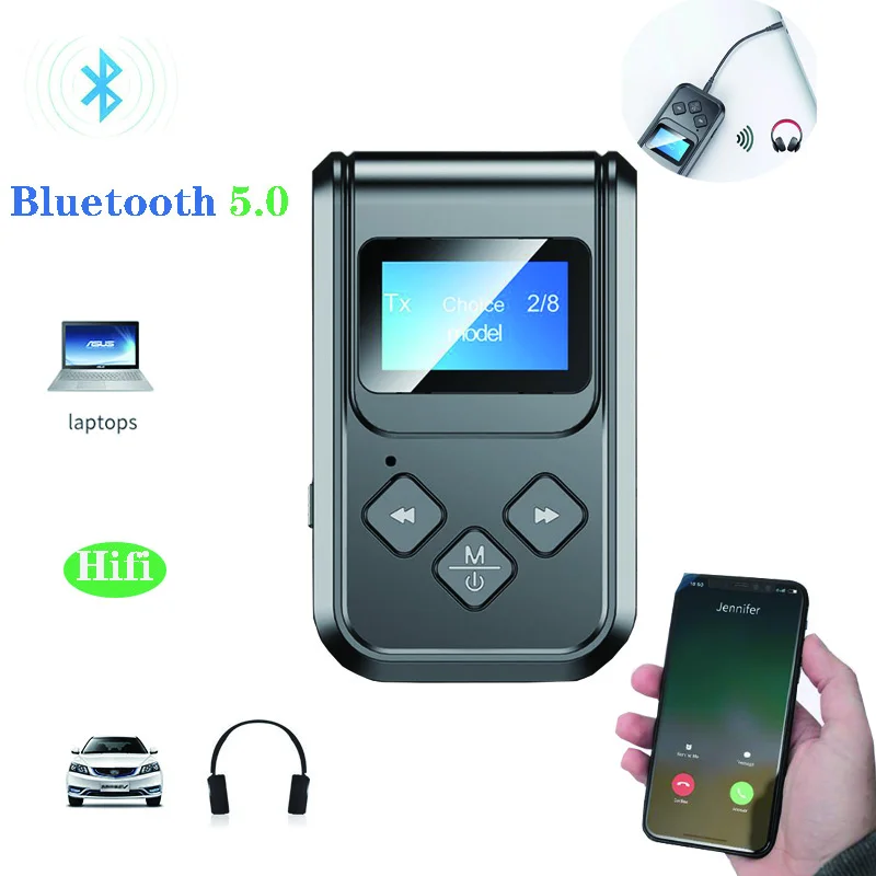 

T15 3.5mm Jack Wireless Adapter Bluetooth 5.0 Audio Transmitter Receiver LCD Monitor For PC TV Car Stereo Music Player