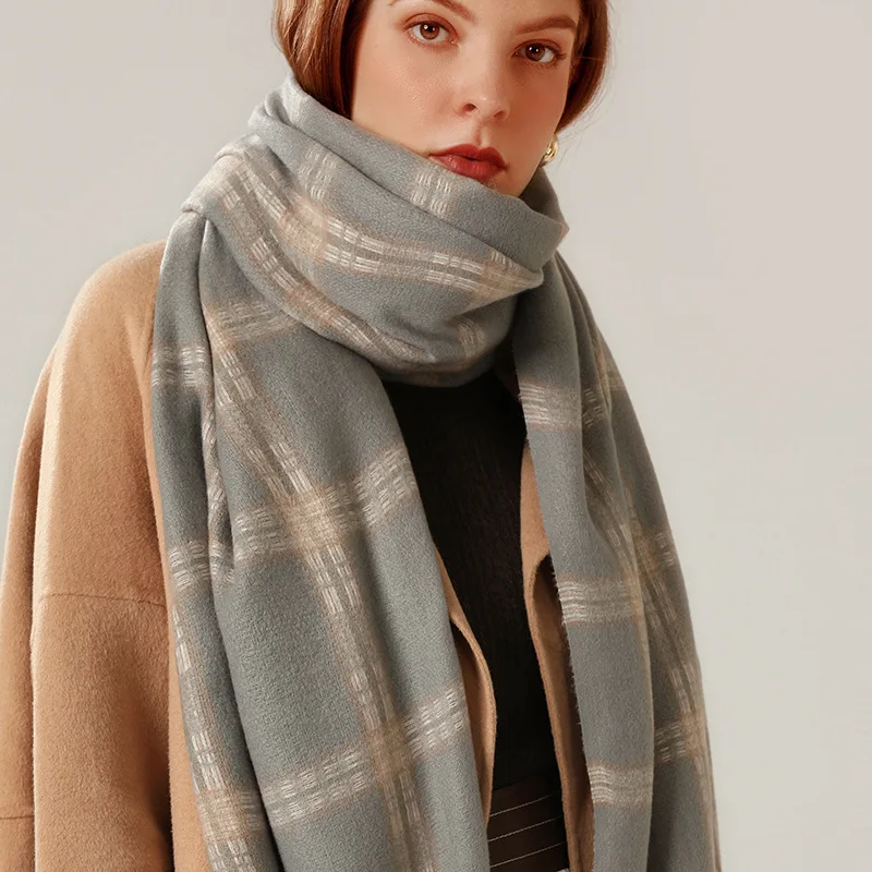 2020 зимний шарф в клетку женский тёплый платок однотонные шарфы модные
