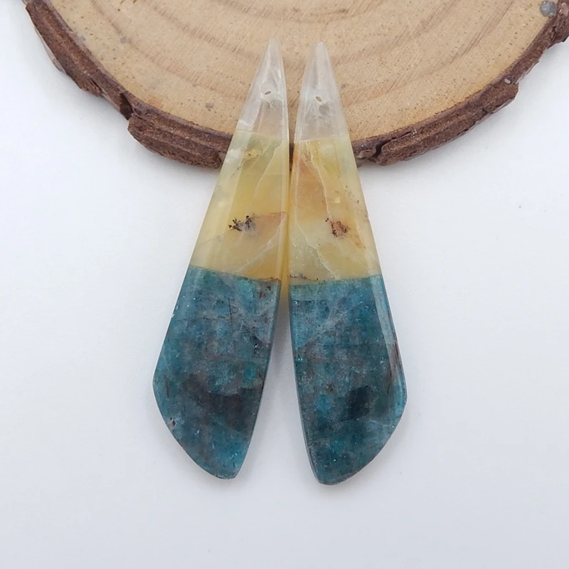 

Natural Gemstone Prehnite,Yellow Opal With Blue Apatite Crystal gemstone beads Intarsia earrings earring Set 46x12x4mm, 6.8g