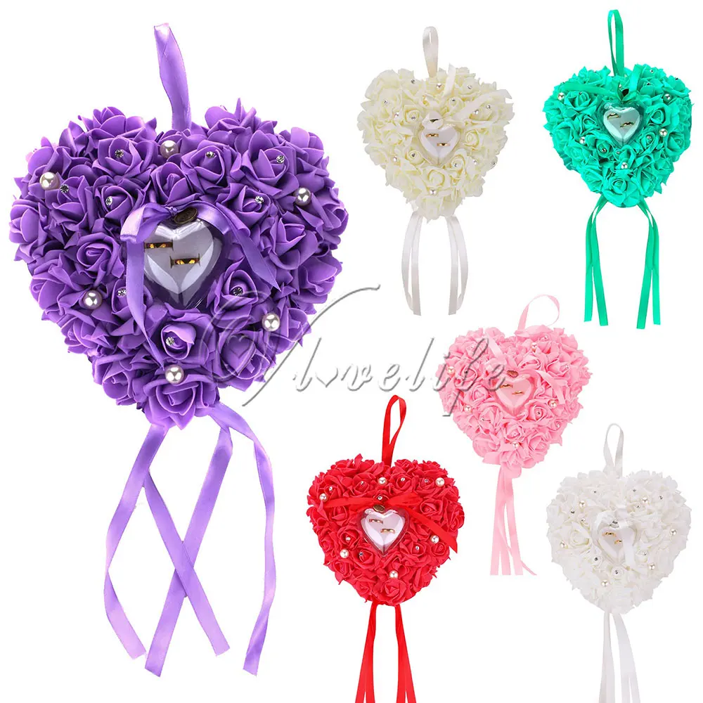 Красочные кристаллы жемчужные свадебные кольца подушки ленты искусственный