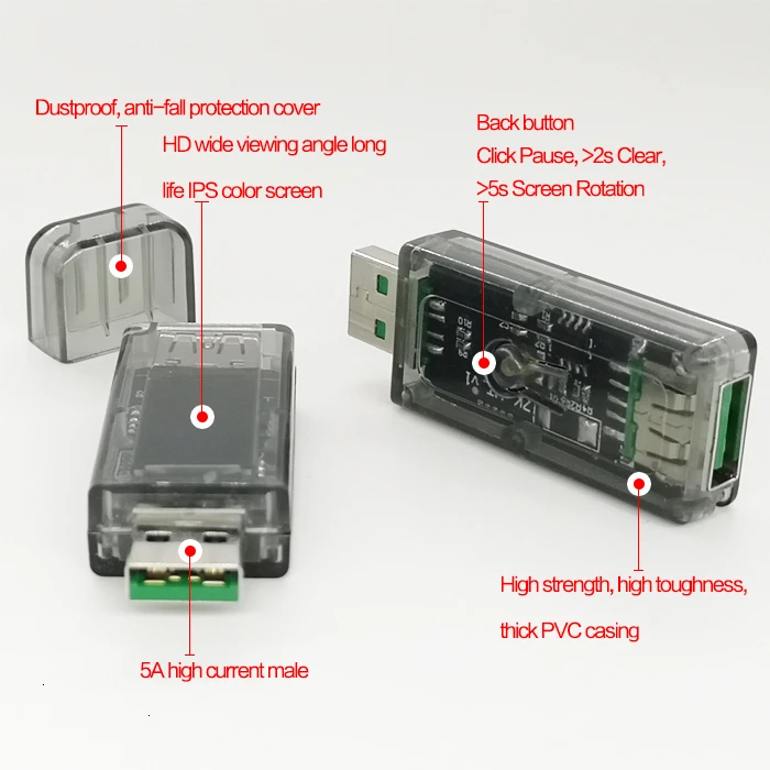5A USB тестер цветной экран Напряжение Амперметр мощность Емкость Быстрая зарядка протокол зарядное устройство Зарядка сокровище