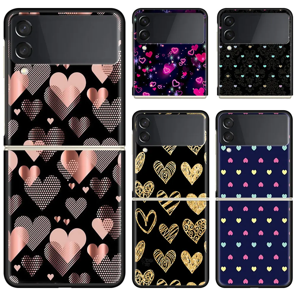 

Phone Case For Samsung Galaxy Z Flip 3 5G Black Hard Cover ZFlip 3 Luxury Shockproof Bumper Cases Fundas Animal Cute Love Heart