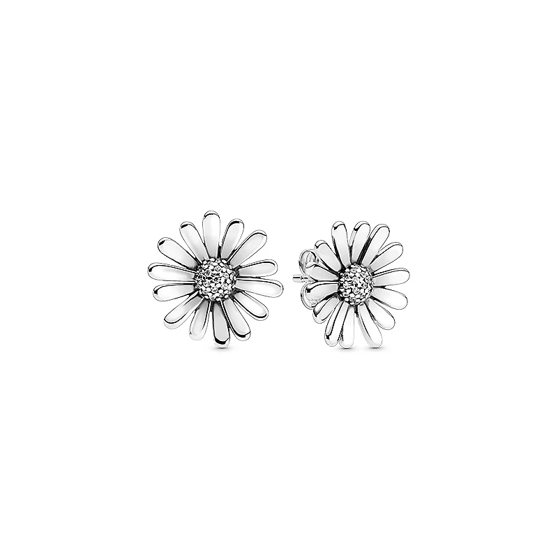 

Real 925 Sterling Silver Pave Daisy Flower Statement Stud Earrings For Women Silver S925 Jewelry Gift For Girlfriend Wife