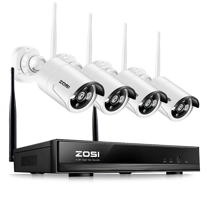 ZOSI 1080P Беспроводная система видеонаблюдения 2MP 4CH мощный NVR IP IR-CUT цилиндрическая камера видеонаблюдения Wi-Fi IP система безопасности комплекты видеонаблюдения