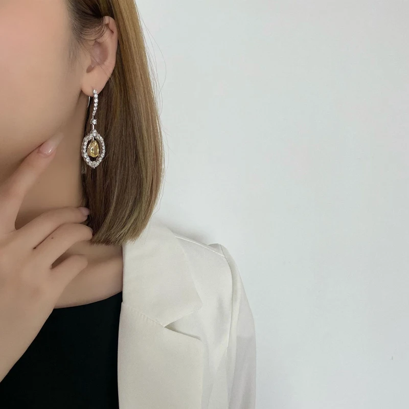 OEVAS 100% 925 Sterling Silver 8*12mm Water Drop Yellow High Carbon Diamond Drop Earrings For Women Sparkling Party Fine Jewelry