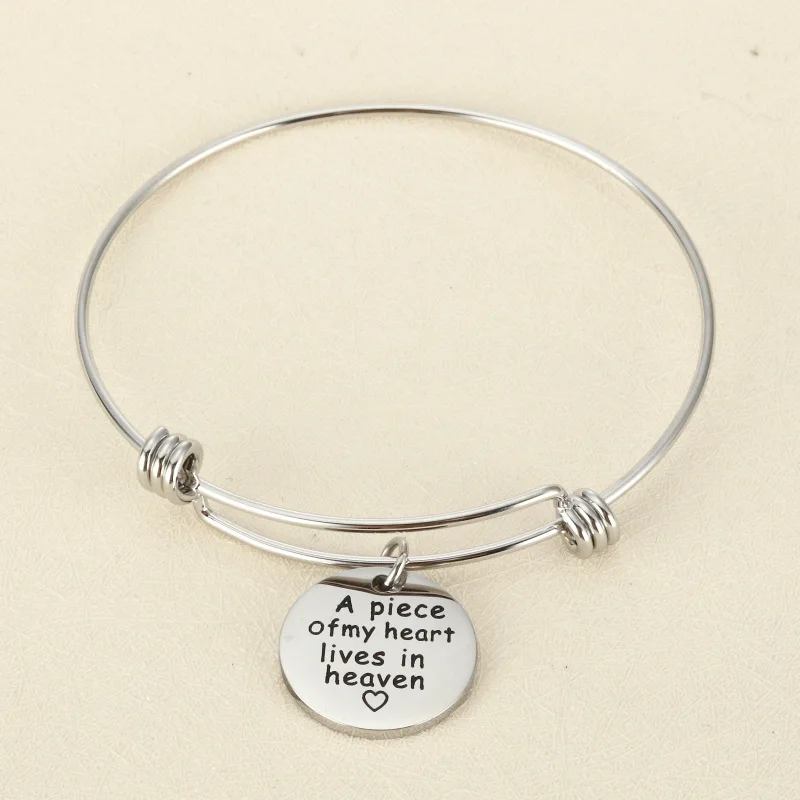 

PolishedPlus Customized bracelet A piece of my heart lives in Letter bangle stainless steel personalized for Women girl gift