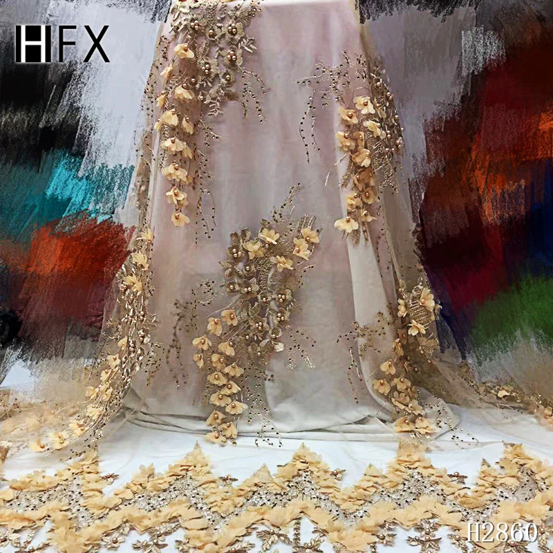 HFX нигерийские кружевные ткани высокого качества 2019 тюль бисером французская