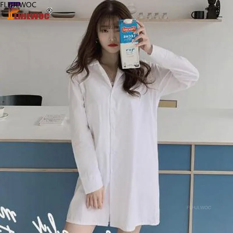 Женское однобортное платье рубашка с длинным рукавом однотонное белое в