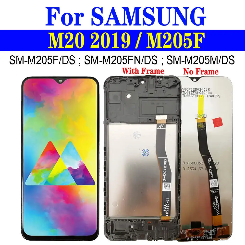 ЖК-дисплей с рамкой для Samsung Galaxy M20 2019, экран для телефона/DS M205FN M205M, сменный сенсорный ЖК-дисплей с цифровым преобразователем в сборе
