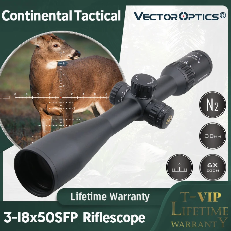 

Vector Optics Continental 3-18x50 Tactical Rifle Scope Hunting Riflescope 1/10 MIL 90% Light For Long Range Precise Shooting