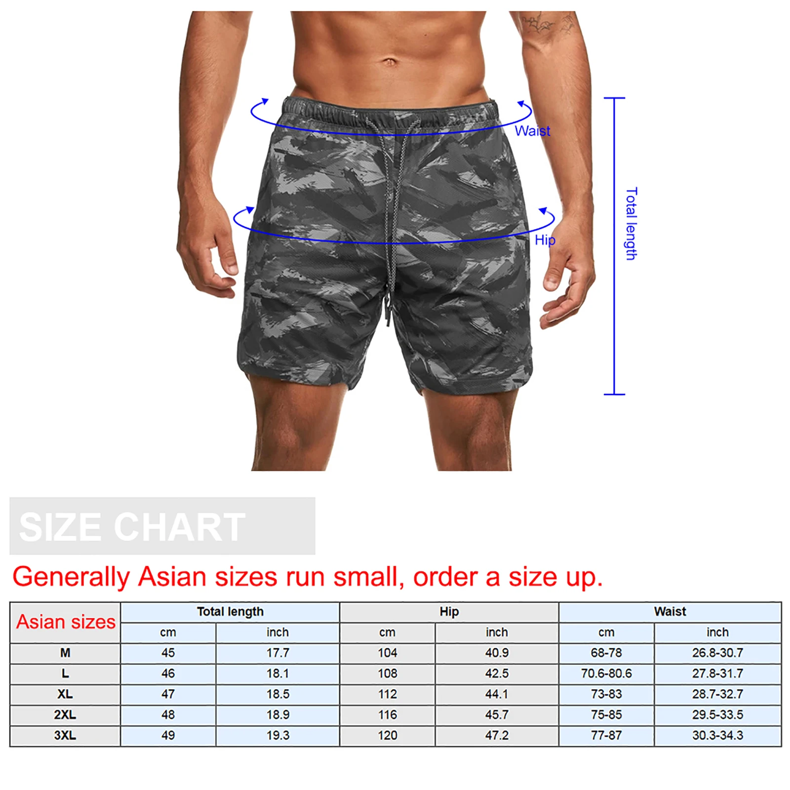 

Summer Men Shorts with Towel Loop Camouflage Elastic Waist Workout Running Gym Casual Fashion Short