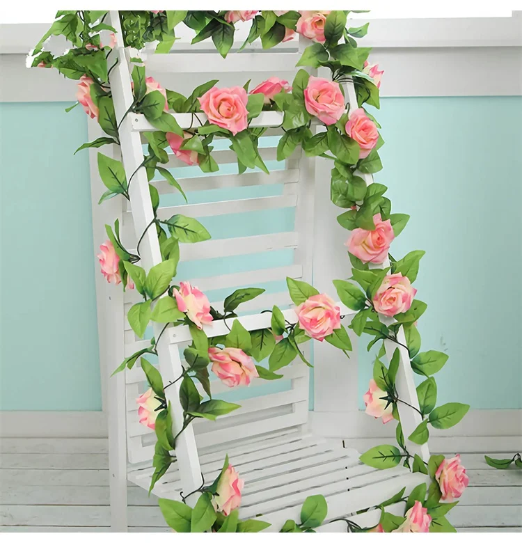 2 4 м/лот шелковые розы с плющой лозой искусственные цветы для домашнего