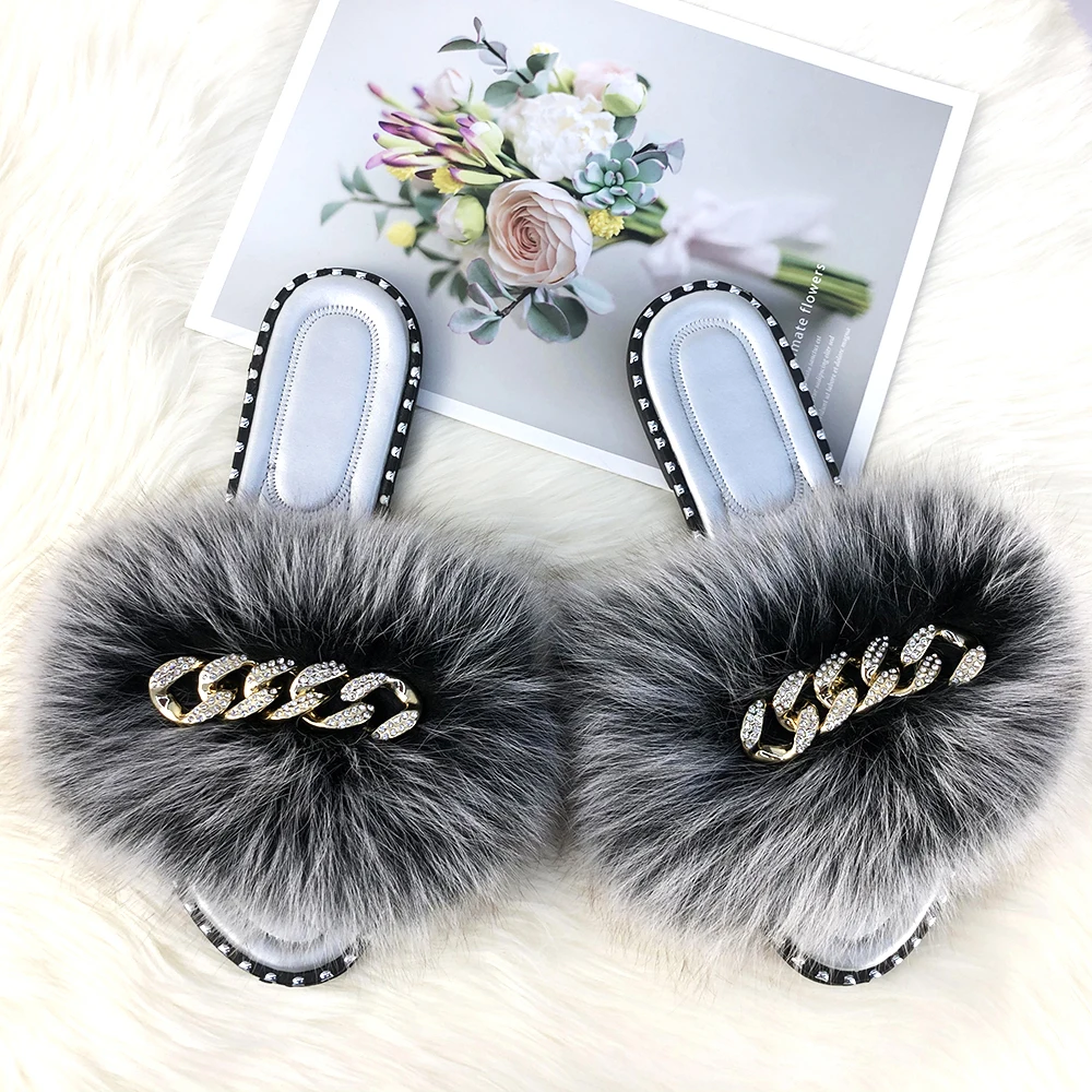 Summer Slippers Women Fluffy Slippers With Fur For Home Soft Slides Lady Rubber Slippers 2021 Luxury Summer Sandals Women Flats