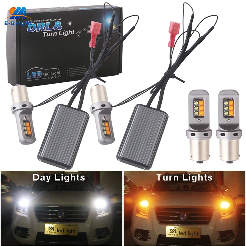 

1Set LED Car DRL Turn Signal 2 in 1 BA15S BAU15S PY21W Canbus 3535 No Hyperflash T20 7440 w21w Dual Color 12SMD White Amber 12V