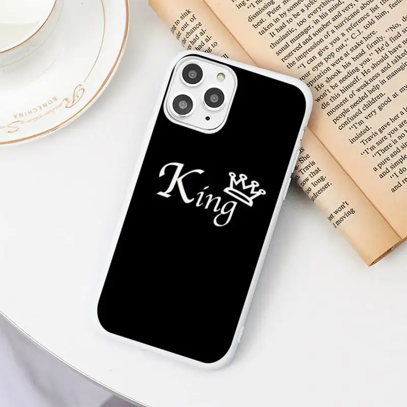 

King Queen Crown Phone Case Candy Color White for iPhone 11 pro XS MAX 8 7 6 6S Plus X 5S SE 2020 XR