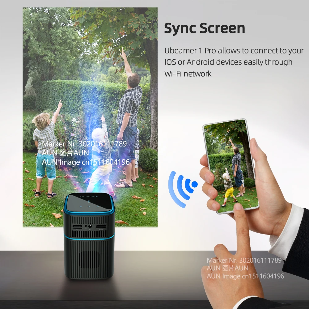 $256.92 AUN MINI Projector Android 9 Beamer Ubeamer 1 Pro 4K Video Projector Decode Home Theater Beam Projector for Home Phone 7000mAh