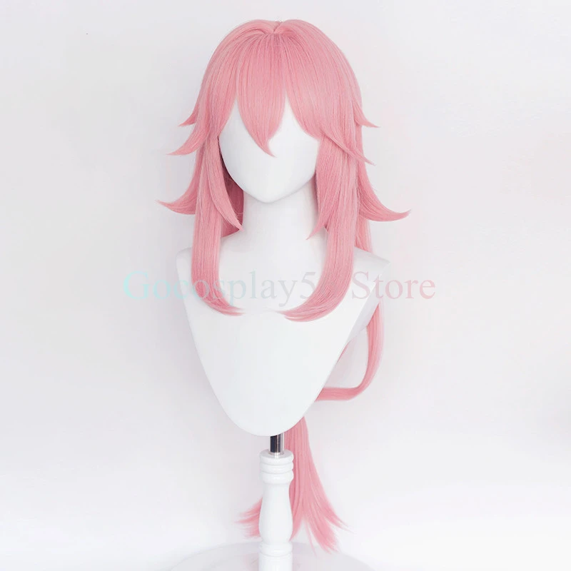 Genshin ударопрочный Косплей Yae Miko Wig Project Celestia Длинный розовый прямой конский хвост
