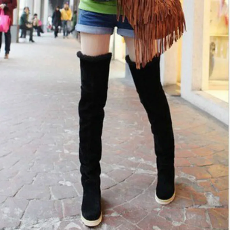 Fujin Winter Boots Women Plush Warm Dropshipping Fashion Flat Bottom Canvas Round Toe Suede Students Causal Over The Knee | Обувь