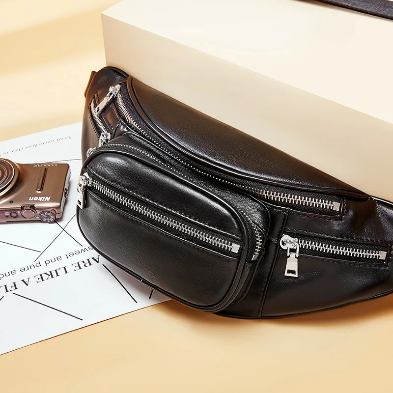 

Кожаная нагрудная сумка для женщин, новинка 2021, модная сумка на цепочке в европейском и американском стиле, женская сумка из воловьей кожи н...