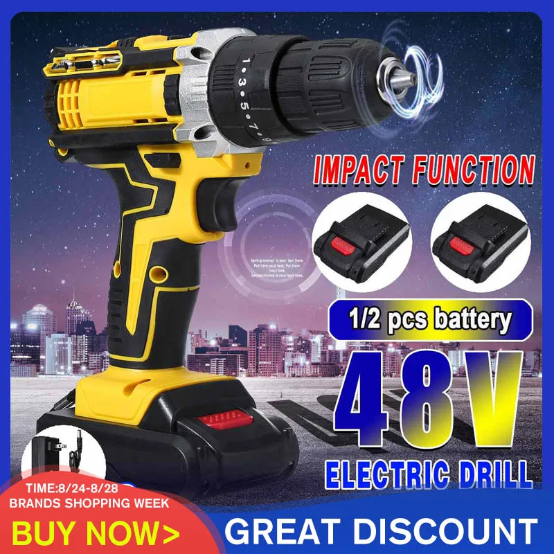 3 в 1 Беспроводная электрическая Ударная дрель шуруповерт 48 2 скоростной