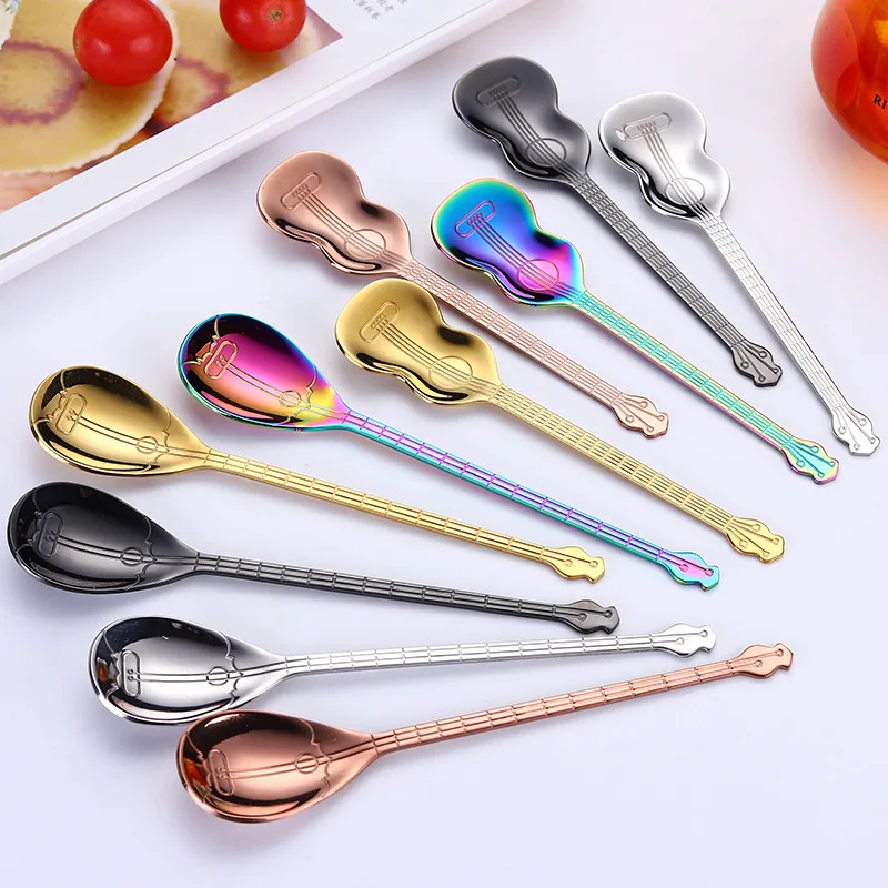 

Stainless Steel Coffee Tea Spoon Creative Guitar Lute Teaspoons Tableware Dessert Ice Cream Spoon Kitchen Cutlery Drinking Tools