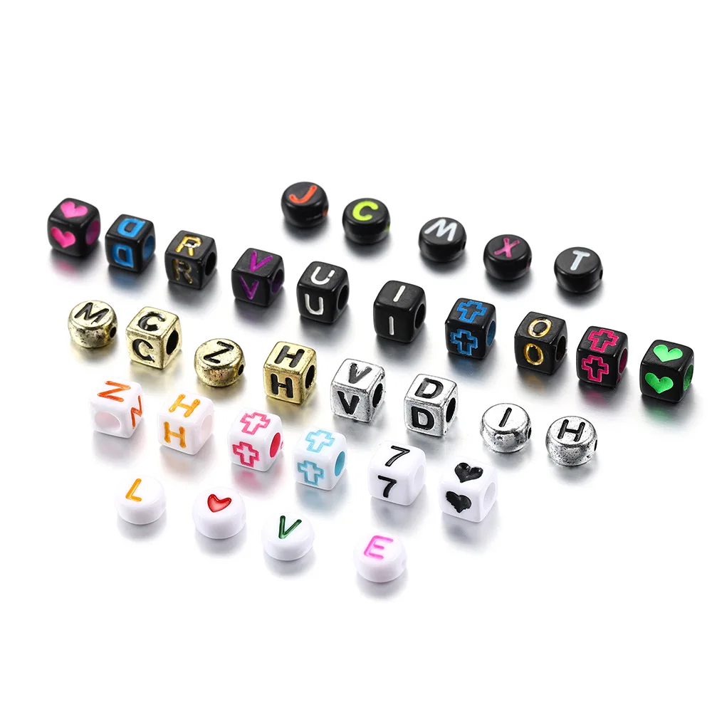 

120pcs/Lot 6MM 7MM Mix Letter Beads Square Alphabet Beads Acrylic Beads DIY Jewelry Making For Bracelet Necklace Accessories