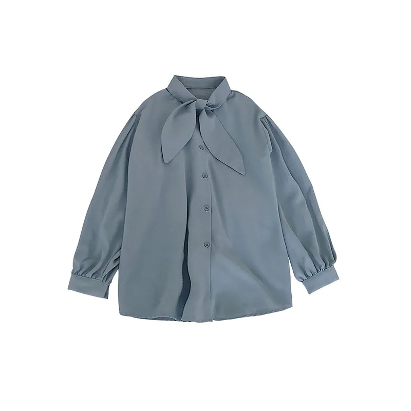

chiffon women shirts 2020 summer new bow neck solid long-sleeved office lady elegant shirts outwear coat tops
