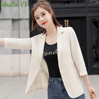 womens small suit jacket spring autumn 2022 new casual elegant coat korean slim 34 sleeve crop top female blazers clothing