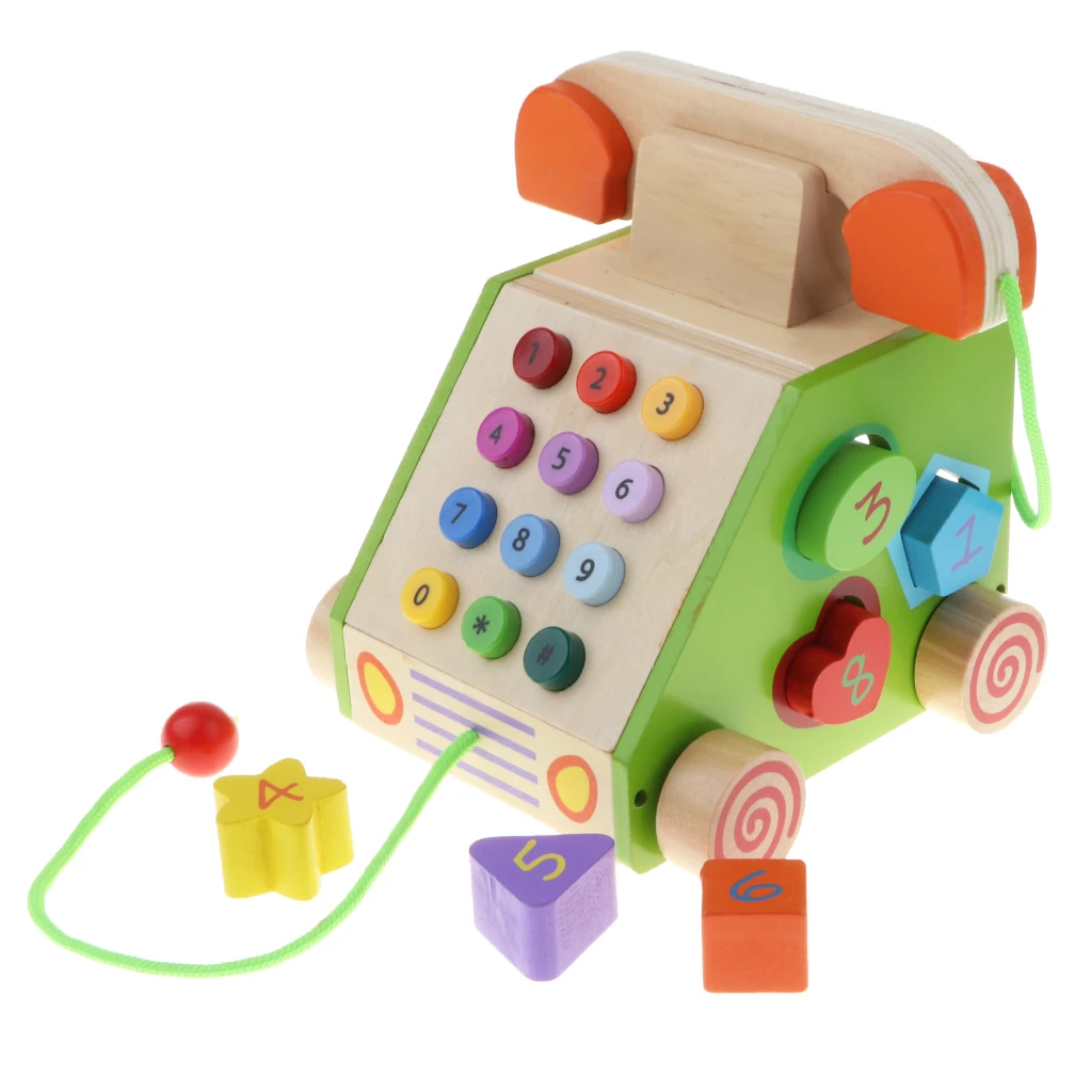 

Wooden Pretend Play Telephone Kids Numbers & Shapes Cognition Toy Gift