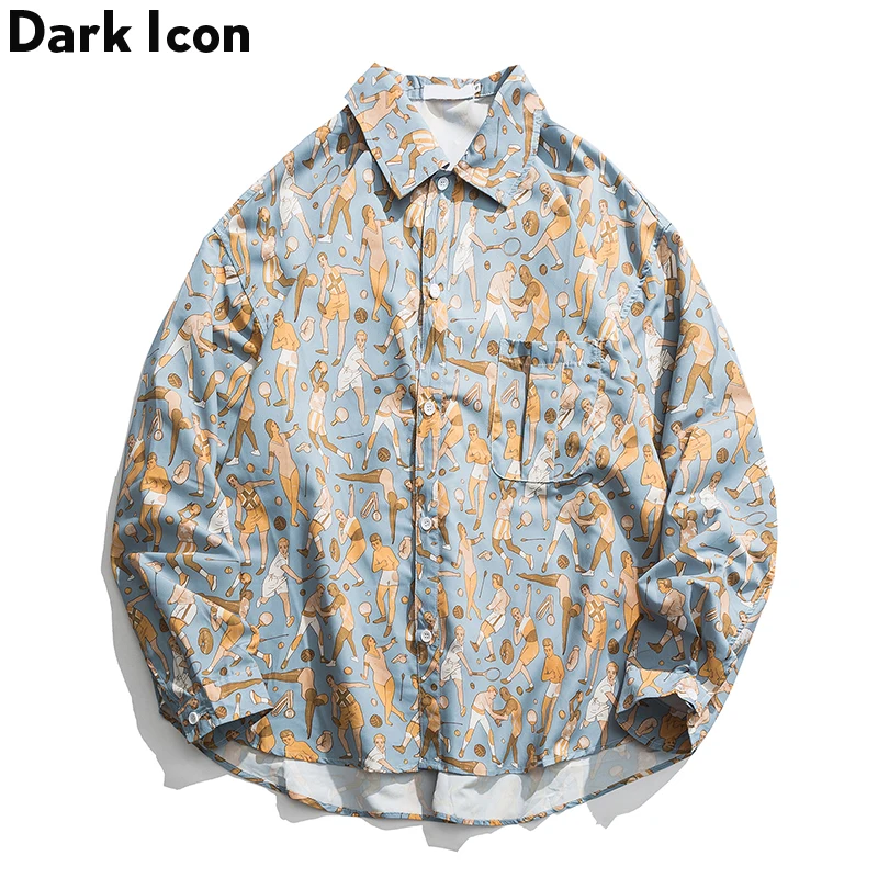 Dark Icon пляжная гавайская рубашка, Мужская хип-хоп рубашка с длинным рукавом, мужские рубашки, осень, уличная одежда, рубашка с отложным воротником, мужские топы
