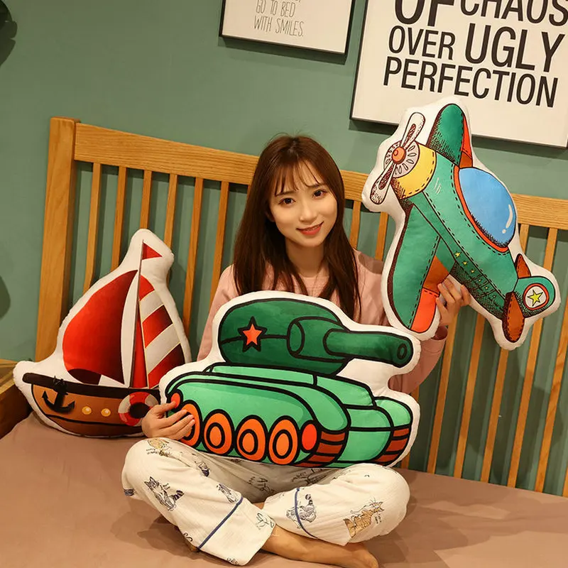 

New Styles Cartoon Plush Toy Cushion Sofa Pillow Stuffed Soft Rocket Submarine Ship Aircraft Doll Kids Baby Birthday Gifts
