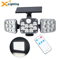122 led 3 head solar pir motion sensor wall lights rotatable outdoor garden security lamp intelligent remote control for garden