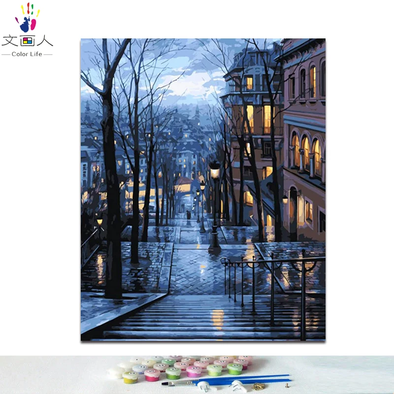 DIY картинки для раскраски по номерам с ночной сценой Картина Рисунок Рельеф