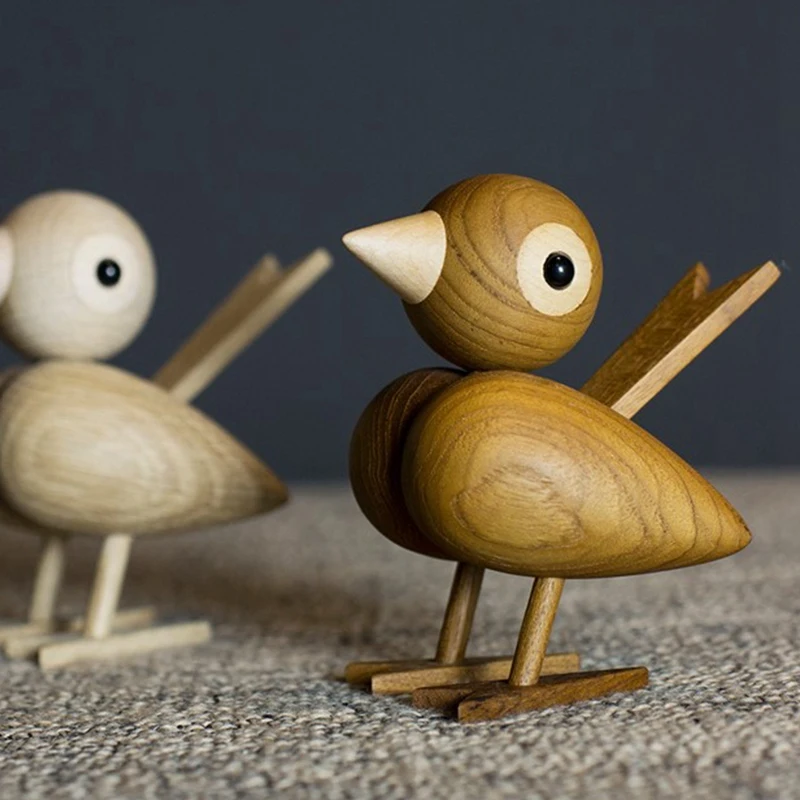 

Animal Statues Home Decor Wood Sparrow Bird Puppet Wooden Study Office