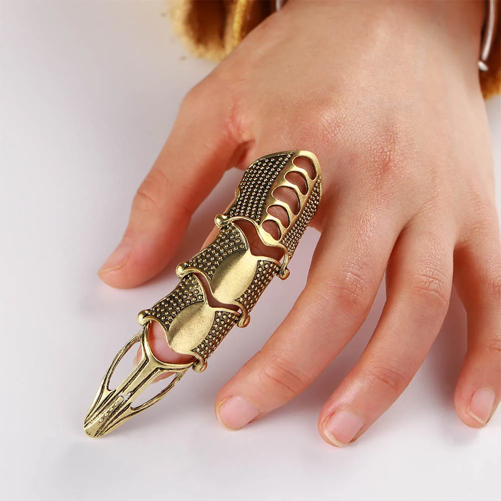 2022 NEW Cool Boys Punk Gothic Rock Scroll Joint Armor Knuckle Metal Full Finger Ring Gold Cospaly DIY Halloween decoration |