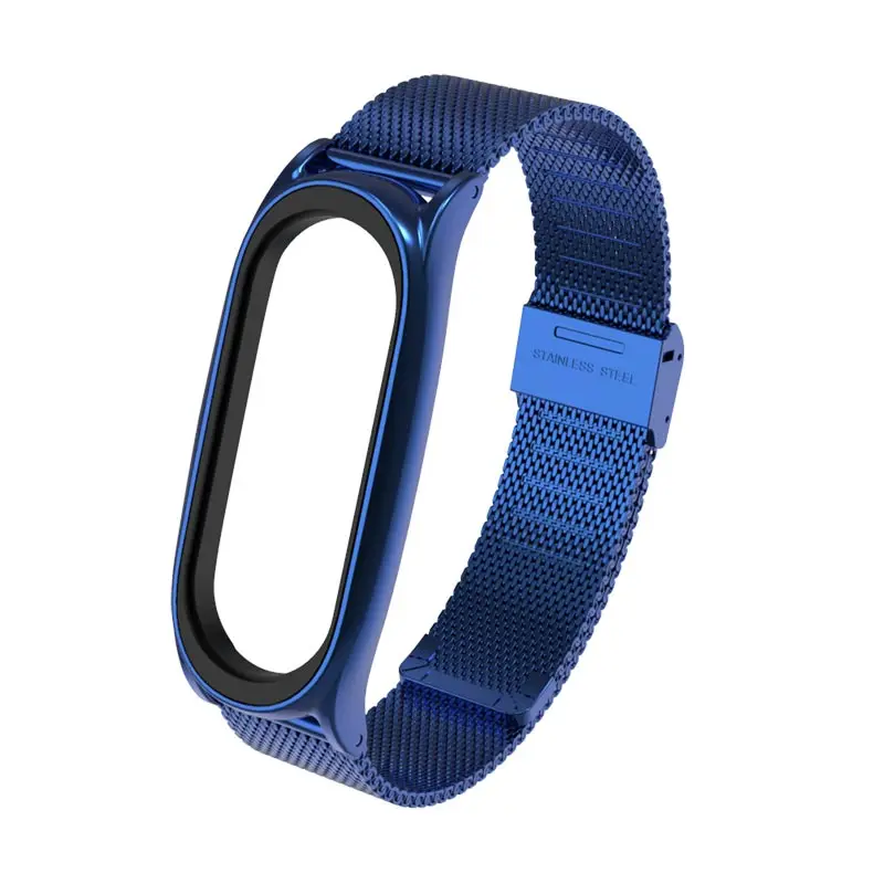 Blue Браслет на запястье для xiaomi mi band 3, 4, металлический ремешок из нержавеющей стали, mi band 4, 3, браслеты, Сменные аксессуары - Color: Blue