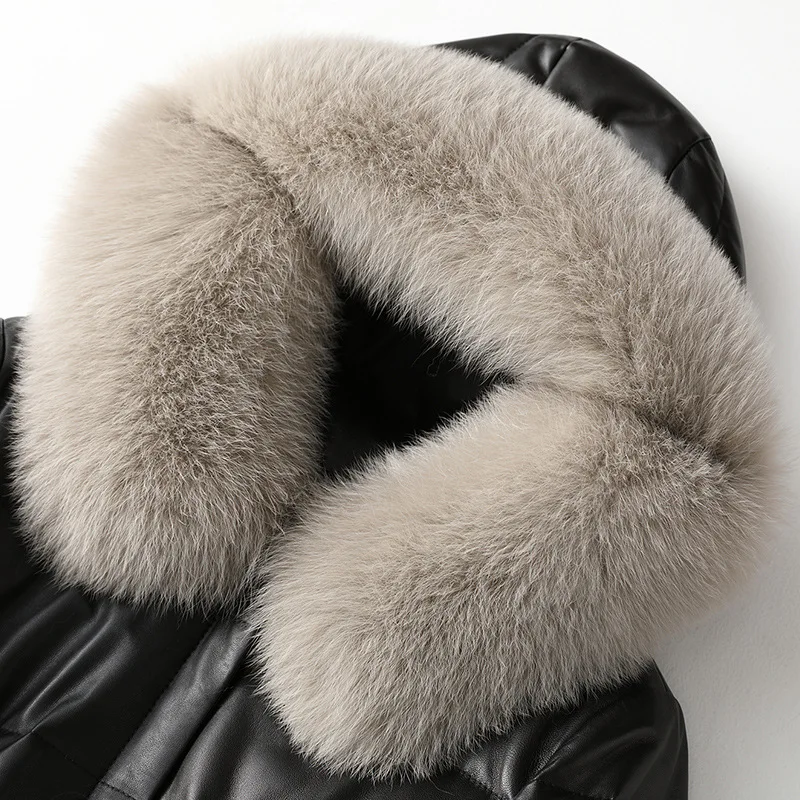 Black Fox Hair Hooded Down Jacket Woman Parkas Winter Natural Sheepskin Fur Autumn Coat Genuine Leather Outwear Female Jacket