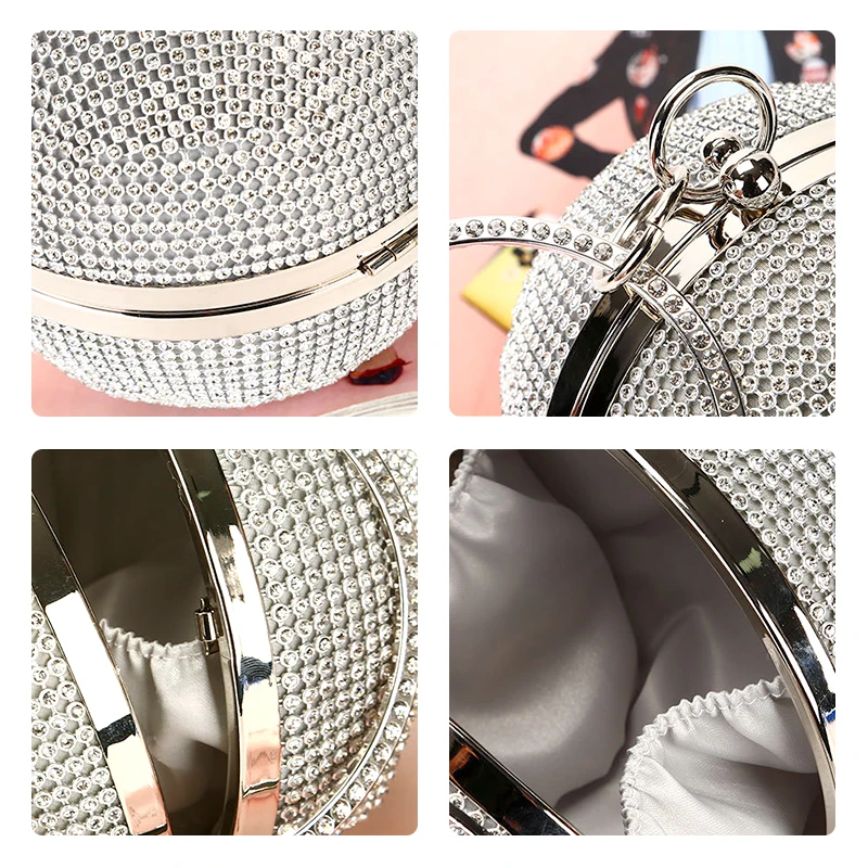 Стразы круглые вечерние сумки для женщин ручной работы с кольцевой ручкой и
