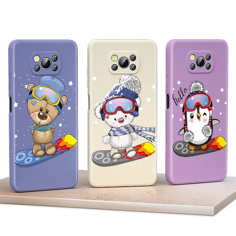 

Cute Bear Cartoon for Xiaomi Poco F3 GT X3 NFC M3 C3 M2 X2 Pro 5G Liquid Silicone Soft Cover Shockproof Phone Case