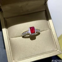 925 pure silver chinese style natural ruby womens vintage noble rectangle adjustable gem ring fine jewelry support detection