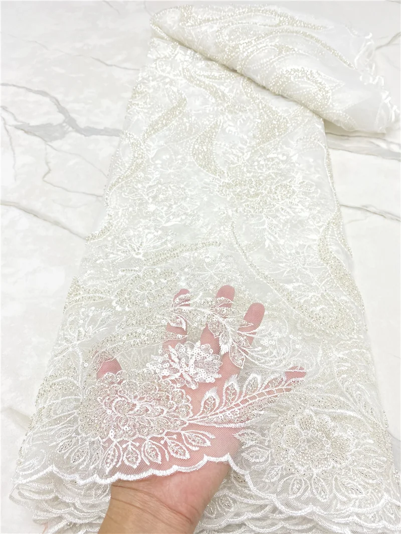 

PGC белая африканская французская кружевная ткань ручной работы из бисера нигерийская кружевная ткань 2021 высококачественное кружево с блес...