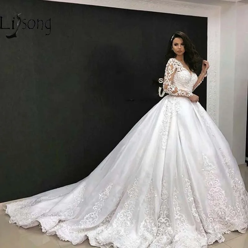2019 винтажное кружевное свадебное платье es с длинными рукавами Дубай вычурные