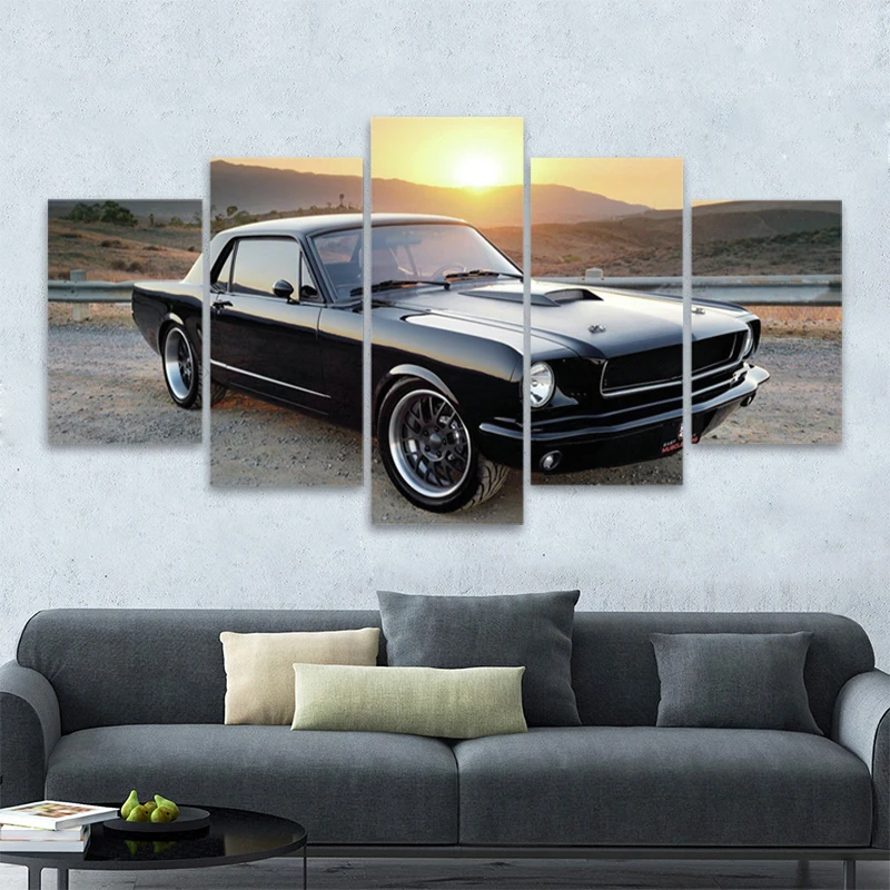

Classic Ford Mustang 5pcs canvas car poster sports car canvas painting car picture living room home decoration art wall