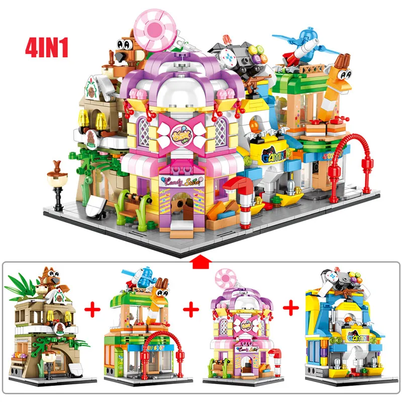 SEMBO City DIY Street View Candy House Game Machine Toy Store Building Blocks for Food Shop Restaurant Bricks Toys children | Игрушки и